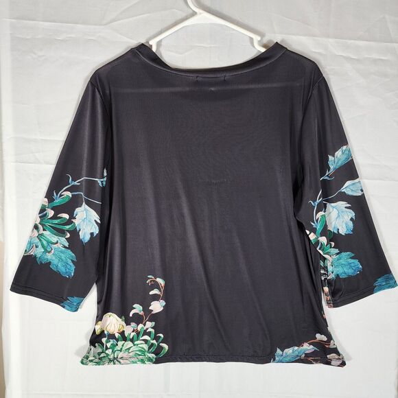 Lily by Firmiana Womens Black Heron Floral  3/4 Sleeve Top Blouse Size XL (B21) - Picture 2 of 6